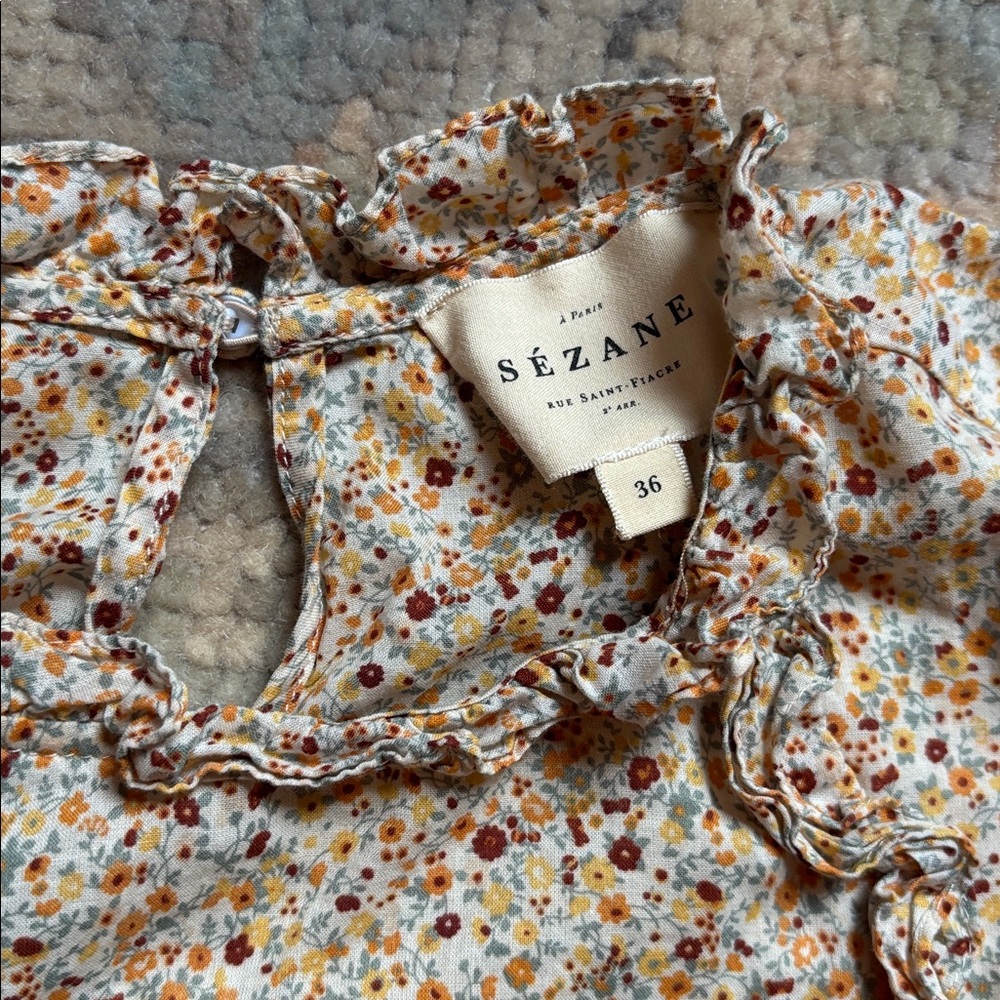 Sezane Emy Floral Long Sleeve Blouse Sz 4 / 36 - Picture 4 of 7
